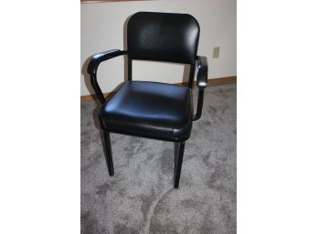 Heavy Black Metal Chair W/nice Vinyl Upholsery, Look At Pics For Flaws
