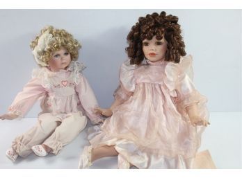 - 2 Dolls Cracker Barrel Birthday Doll- Soft Body And Porcelain Head, Legs, Arms- See Description
