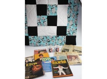 Elvis Lot-2 August 17th, 1977 Newspapers, Two Mugs, Small Quilt, Few 1970s Magazines