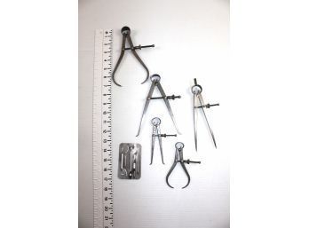 5 Antique Caliper Tools-one Lufkin Rule Company, One Craftsman, 2 Goodell- Pratt