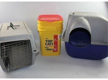 Pet Taxi And Covered Litter Box & 2/3 Full Tidy Cat
