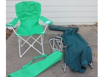 Coleman Cot In Bag & Folding Lawn Chair In Bag