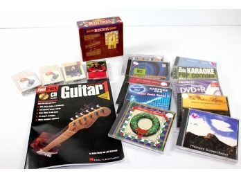 Music Lot-guitar Book, CDs, Cassettes And Detective Music CD Set