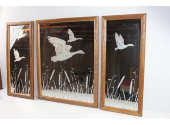 Set Of 3 Etched Glass With Ducks