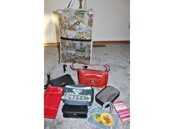 Miscellaneous Bags-shopping Tote On Wheels, Superman Bible Cover, Few Small Purses And Couple Wallets