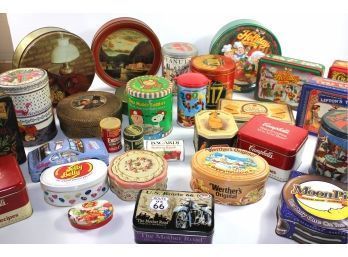 Large Lot Of Collectible Tins-some Vintage, Tiny Tim, Campbell's, Ritz, Jack Daniels, Buss Fuses, Planters