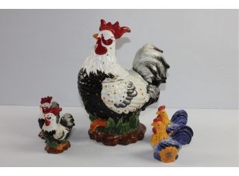 Chicken Lot # 2- Cookie Jar With Matching Salt And Pepper Shakers And Avon Salt And Pepper Set