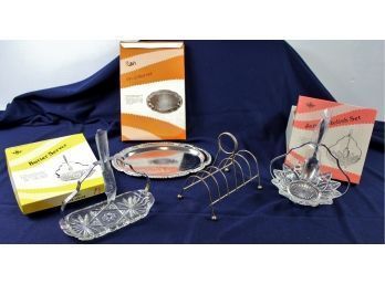 Vintage Lot-three Serving Dishes And A Letter Holder