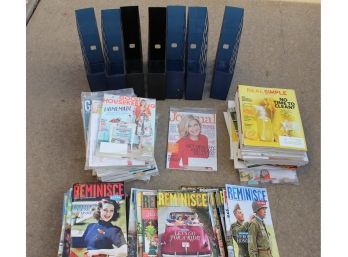 Large Lot Of Magazines, Reminisce, Good Housekeeping & Real Simple (many Never Opened)   Plastic Holders