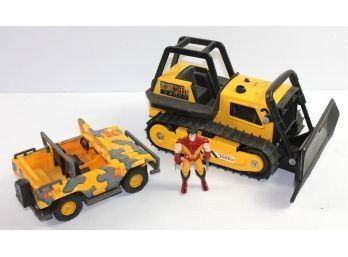 Toys-1990s Metal Tonka Bulldozer, Plastic Jeep, X-Men Wolverine Marvel 1991 Figure