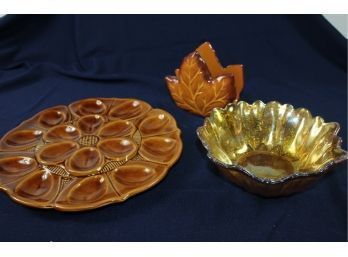 USA Egg Plate, Napkin Holder, Golden Amber Carnival Glass Sunflower Bowl