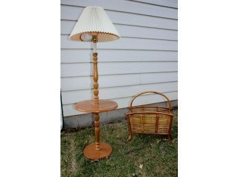 Vintage Table With Lamp 4.5 Ft And Magazine Rack 20 X 9.5 X 22 Tall