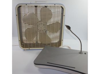 K-Mart Box Fan (works) And Lap Desk W/light