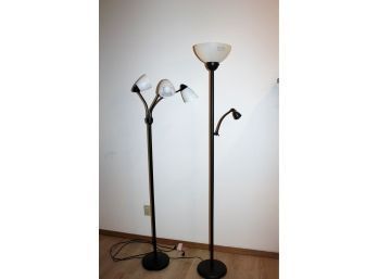 Two Floor Lamps-smallest Has Three Lights, Largest Has Two Lights And Missing Dome On Small One