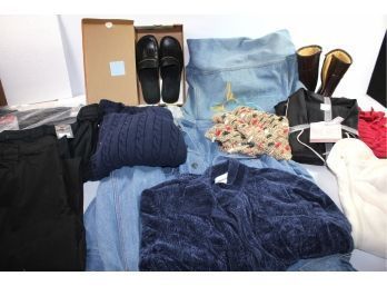 Women's Clothing XL To 2x Plus Shoes, Two Jean Jackets, New 2x Pajamas, Umbrella, See Description