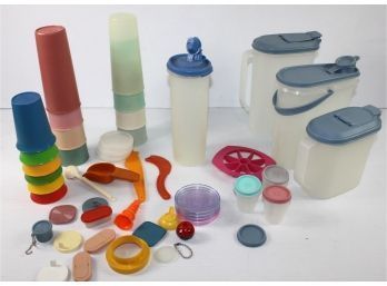 Tupperware Lot # 2 - Three Pitchers, Coasters, Gidget's And Gadgets, Container With Spout, Two Sizes Cups