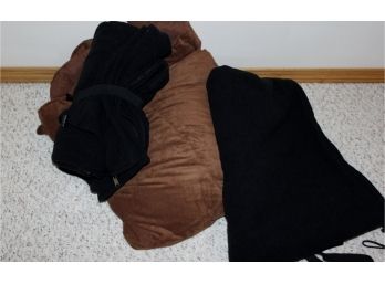 Brown Throw, Two Black Body Bag Throws With Zippers