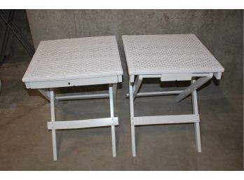 Two Side Tables Wood Frame-woven Vinyl-foldable 19 In X 19 In Couple Loose Pieces