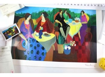 Unframed Print By Itzchak Tarkay ' Morning Social' 15.75 X 24 Seriolithograph Signed In The Plate
