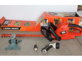 Black & Decker Electric Dual Action Hedge Trimmer Like New And Sprinkler, 2 Sprayers