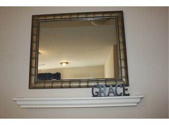 Nice Wall Mirror 25.75 X 32, Wood Floating Shelf 38 Wx 3 Tall, Grace Wood Plaque