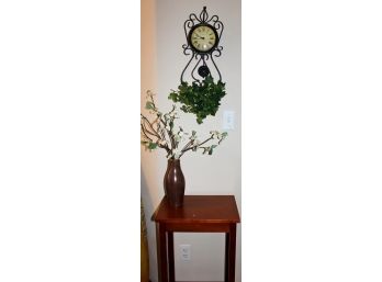 Tall Side Table 16 X 12 X 29 Tall-ceramic Vase With Dogwood And Sterling And Noble Wall Clock 21 X 8.5