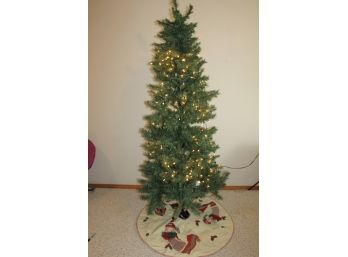 7 Ft Artificial Christmas Tree-some Lights Need Replaced With Cute Crafty Tree Skirt