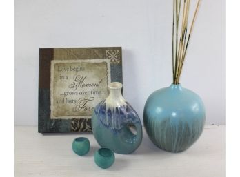 Blue Decorative Lot-2 Vases, 11.5 X 11.5 Plaque