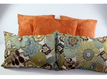 5 Throw Pillows-2 Green Floral-3 Burndt Orange