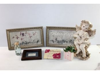 Decor Lot-Angel-for Garden Or Indoors, Three Framed Pictures
