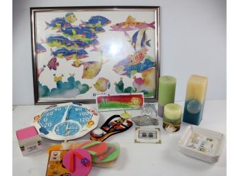 Beach Life Decor-thermometer, Candles, 25 X 18.5 Print, Glass Dolphins Etc