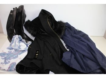 Large Navy Windbreaker, Xl Black Fur Collar Coat-needs Cleaned-size 41 Black Boots, Pajama Capri