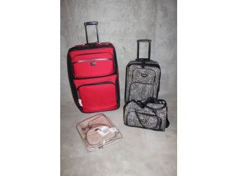 Large Red Cloth Suitcase 18 X 29 On Wheels Departure Brand Cloth On Wheels- See Description