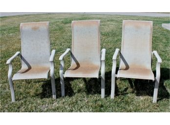 3 Metal With Webbing Outdoor Chairs-some Staining