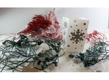 30 Plastic Snowflake Luma Bases With Lights And Stakes, Plus 8 Red Plumes