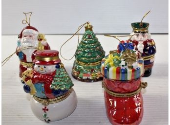 5 Mr Christmas Musical Ornaments-Tree, Santa, Snowman, Stocking, And Nutcracker