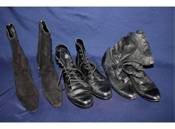 Three Pairs Of Black Boots, 9.5 To 10