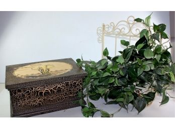 Nice Metal Basket With Silk 18 X 20 Tall And Wooden Elephant Box 16 X 11