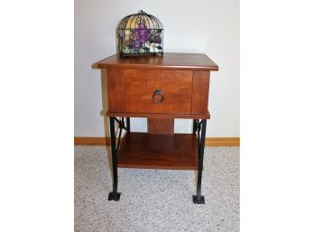 Side Table With Drawer And Shelf-Metal Legs 23 T X 17.5 W X 15.5 Deep And Small Metal Decor