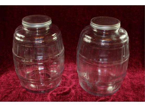 Two Large Glass Jars With Lids 13 In Tall
