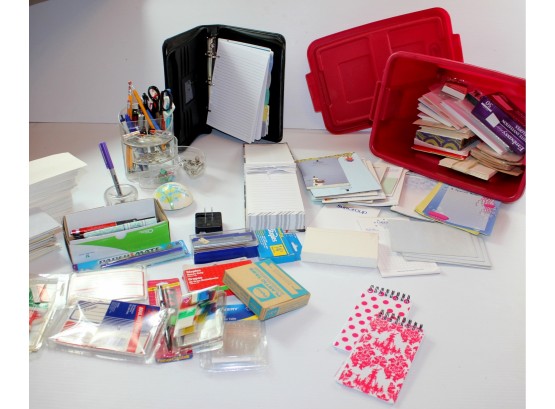 Office Supplies # 3-small Tote, Envelopes, Notepads, Organizer, Pens, Plastic Organizer