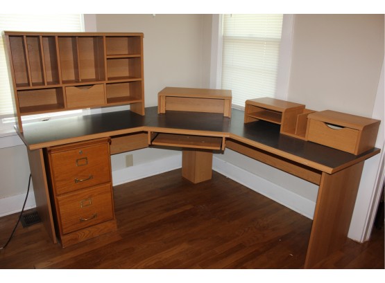 Large Corner Office Desk 71 In Wide (from Corners)24 In Deep-plus 2 Drawer Wood Filing Cabinet With Folders