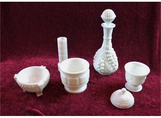 Milk Glass # 3 - Decanter, Vase, Bowls
