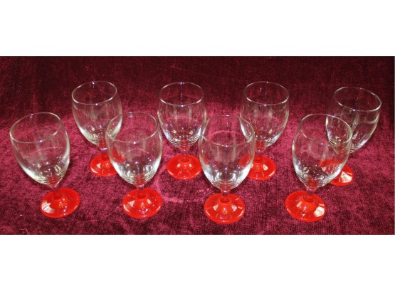 8 Stemmed Goblets With Pretty Red Bases