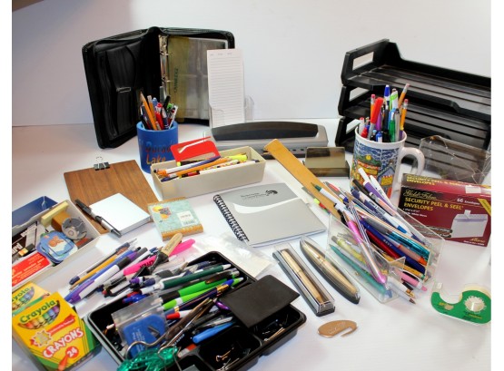 Office Supplies #2-plastic Letter Trays, Pens, Hole Punch, Colored Cable Ties Etc