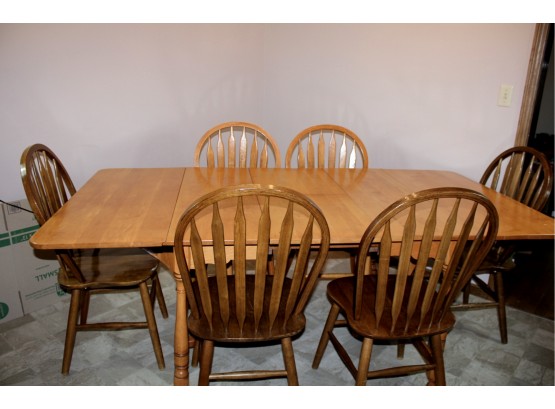 Wood Kitchen Table With Six Chairs 4 Dark And 2 Light Same Style- See Description