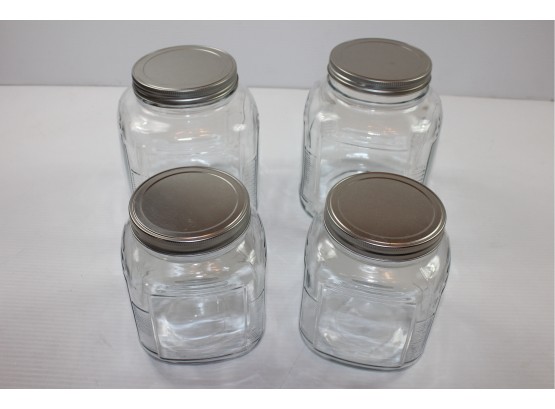 4 Square Glass Jars With Metal Lids