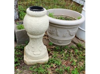 Two Large Planters-pedestal 24 In Tall, #2 22 X 17 Tall-plastic