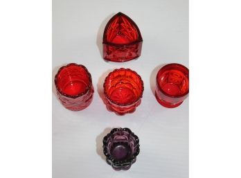 Vintage Toothpick Holders-eye Winker Red, Dalzell Amethyst, Red LG Wright Hanging Cherries And Wreath