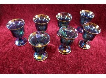 7-5.25 In Goblets - Indiana Glass Blue /purple Carnival Harvest Grape Pattern